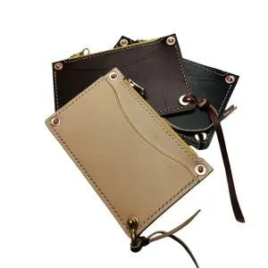 Handmade American Style Zipper Card Holder Coin Purse Genuine Leather Craft